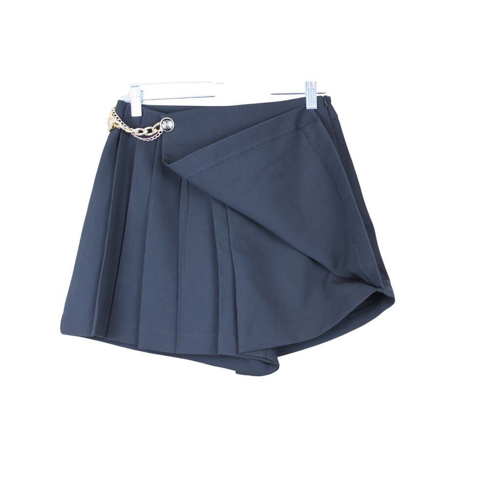 NWT Zara Black w/ Gold Chain Detail Pleated Side Zipper Dressy Skort Size S - Picture 5 of 13